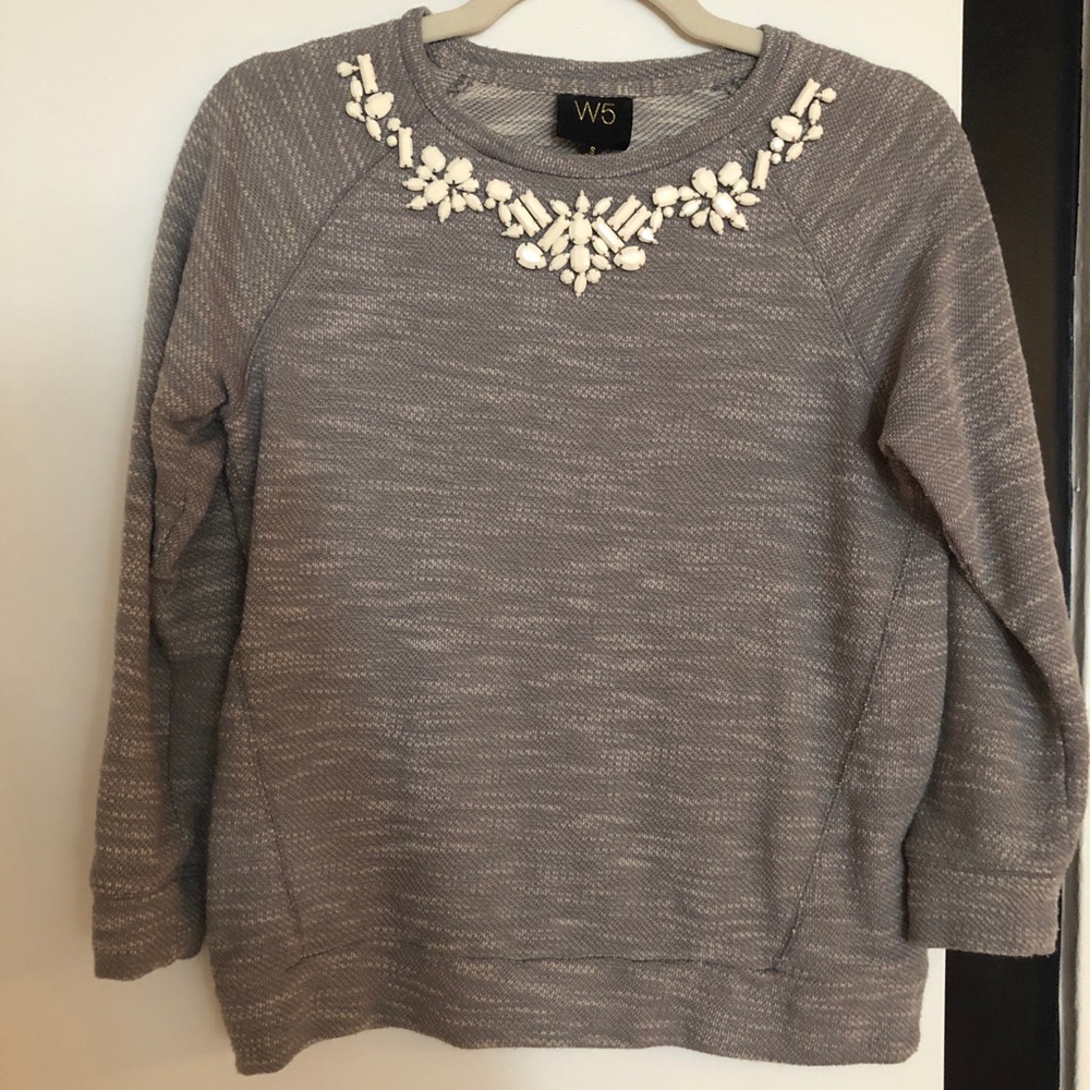 W5 Grey Jeweled Swestshirt